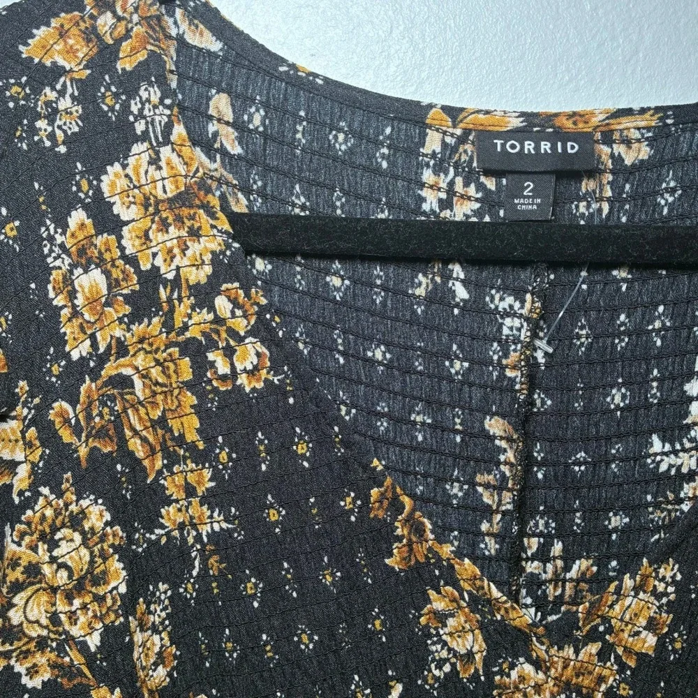 Torrid Floral Smocked V-Neck Boho Midi Dress Chic Romantic Peasant Size 2XL